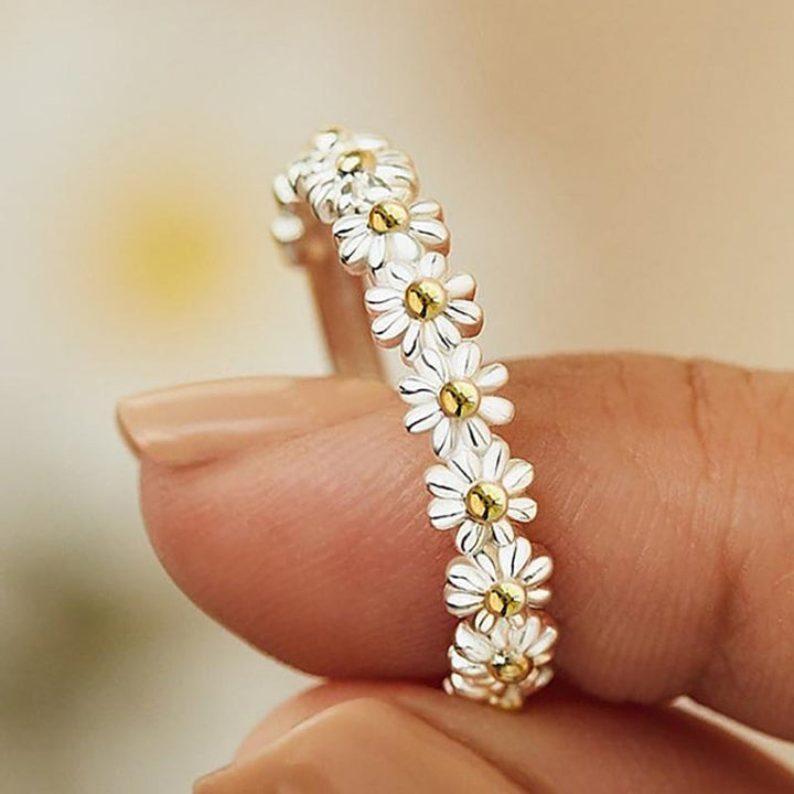 Justerbar Sølv Daisy Ring – Håndlavet Emalje