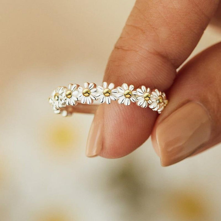 Justerbar Sølv Daisy Ring – Håndlavet Emalje