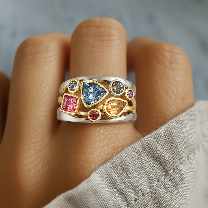 Vintage farverig zirkonia ring.