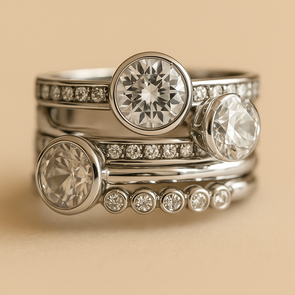 Elegant sølv- og krystalring.